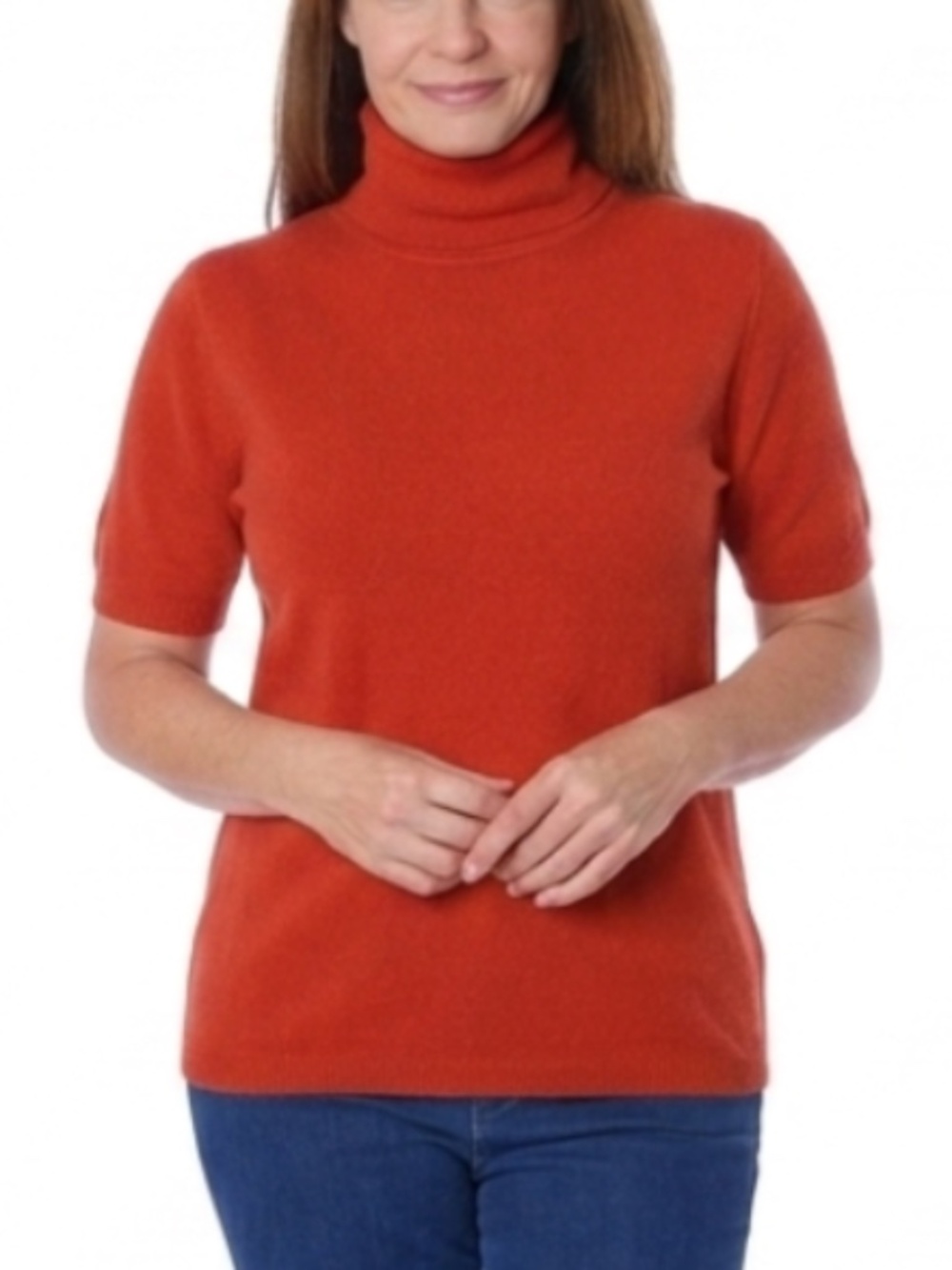 NWT Bellina Extra Fine Merino Cashmere Short Sleeve Turtleneck Burnt Orange XXL